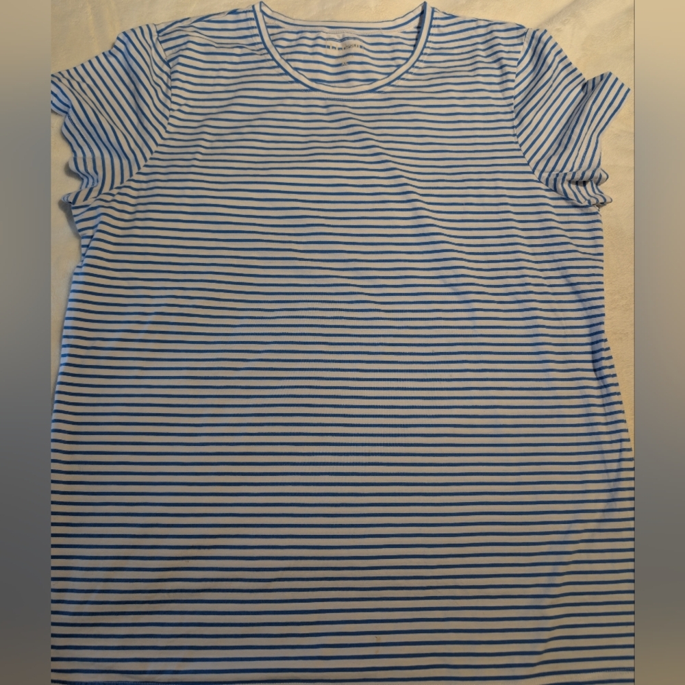 L.L. Bean Blue and White Striped T-Shirt. Xl